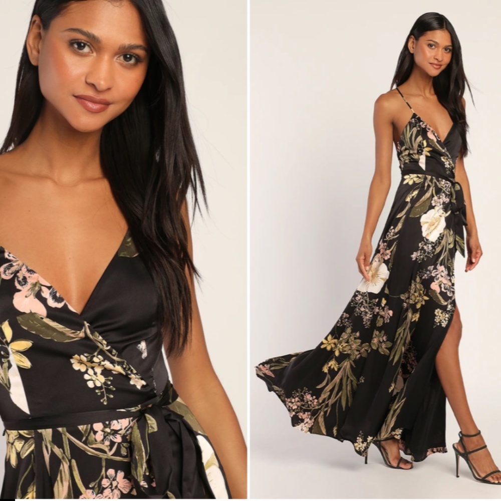 Lulu's “Still the One” Black Floral Maxi Dress